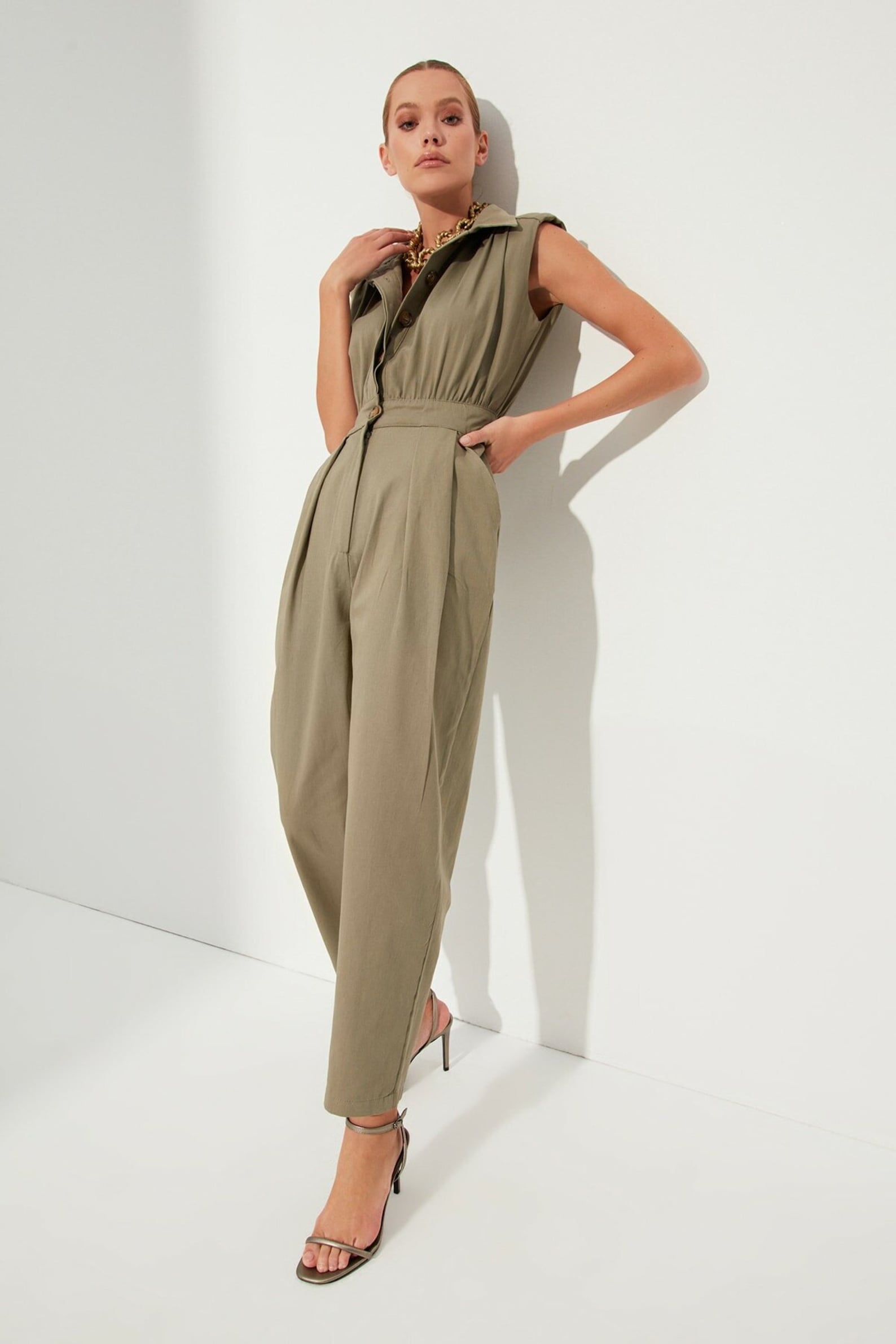 Khaki Jumpsuit Linen Overalls Women Linen Jumpsuit Rompers Etsy UK