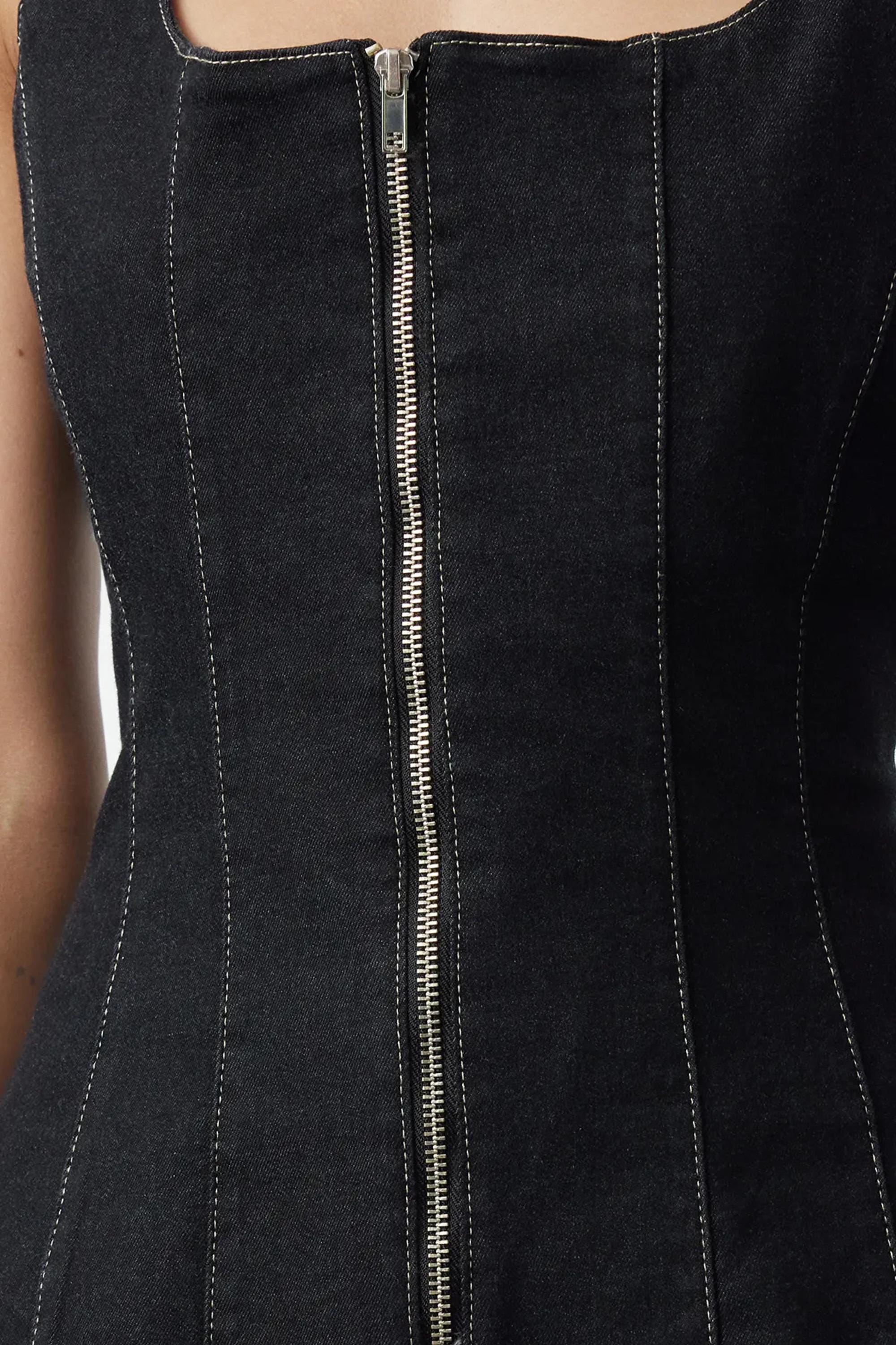 Collared Zip-Up Denim Paneled Corset Jacket main image 1