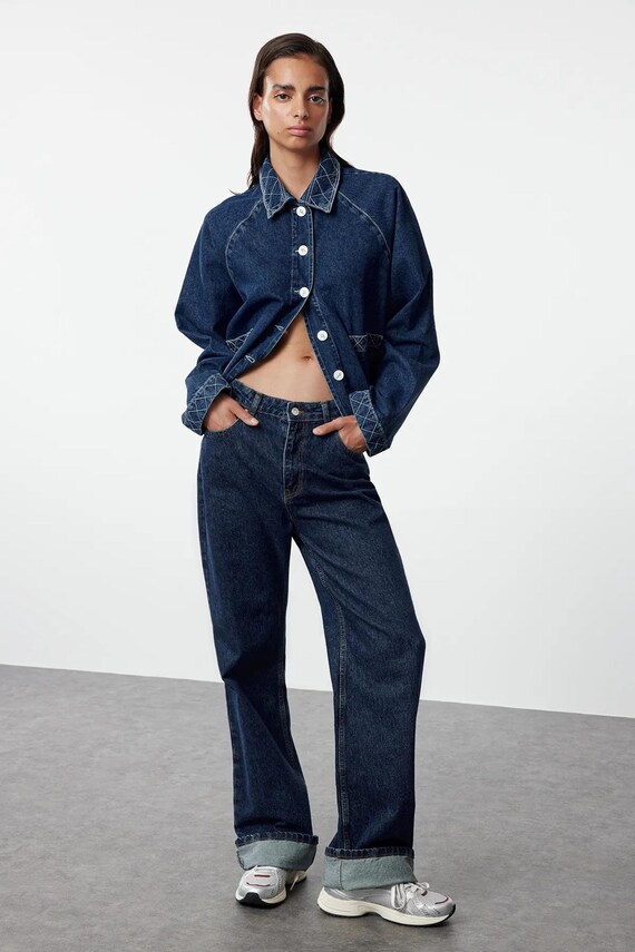 Oversized dark wash denim jacket online
