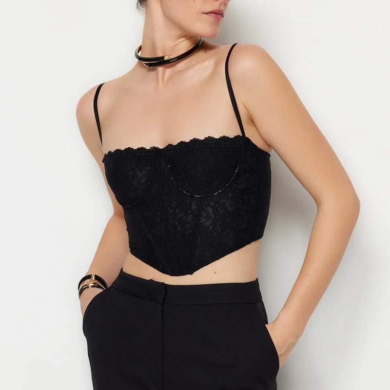 BLACK BUSTIER WITH NEON DETAIL main image 1