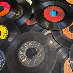 Vintage Vinyl Lot of 1, 5, 10, 15, 20, 25, 50  7&quot; 45rpm Records for Crafting or Wall Decor