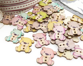 Colourful Teddy Bear Wooden Buttons - Sewing Scrapbooking Cards Crafts - UK Shop