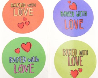 Baked with Love stickers - Round - Cakes, Biscuits, Kids Baking, Jam, Food - UK Shop