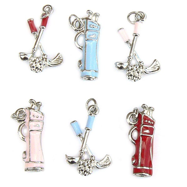 Golf Charms - Enamel and Silver Plated - Set of 6 - UK Seller