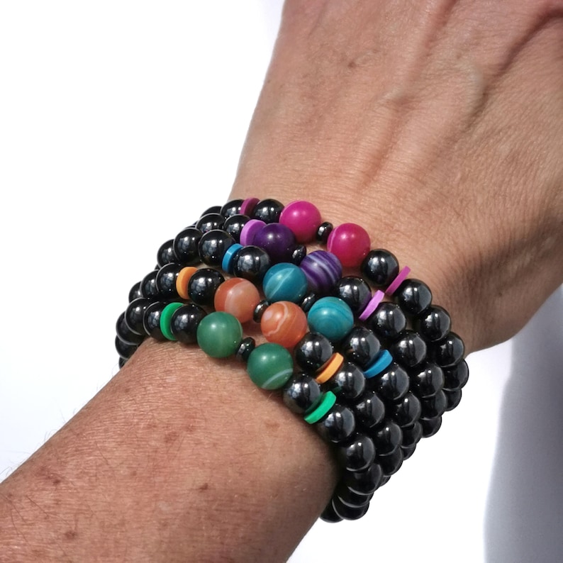 Birthday gift for girlfriend Multicolor bracelet with hematite for best friend Colorful bracelet stack Layered bracelet set boho