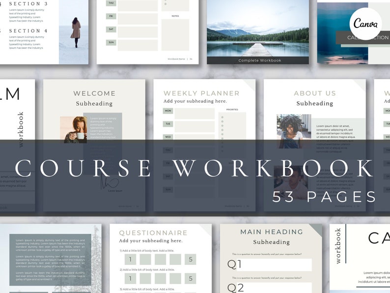 Workbook Template for Canva, Workbook Course Template, Checklist Template, Canva Printables, Canva Planner, Canva Tracking Templates, Calm 