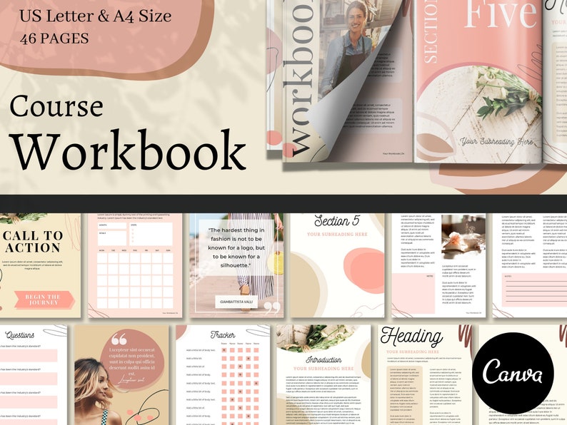 Workbook Template for Canva, Workbook Course Template, Checklist Template, Canva Printables, Canva Planner, Canva Tracking Templates, Serene 