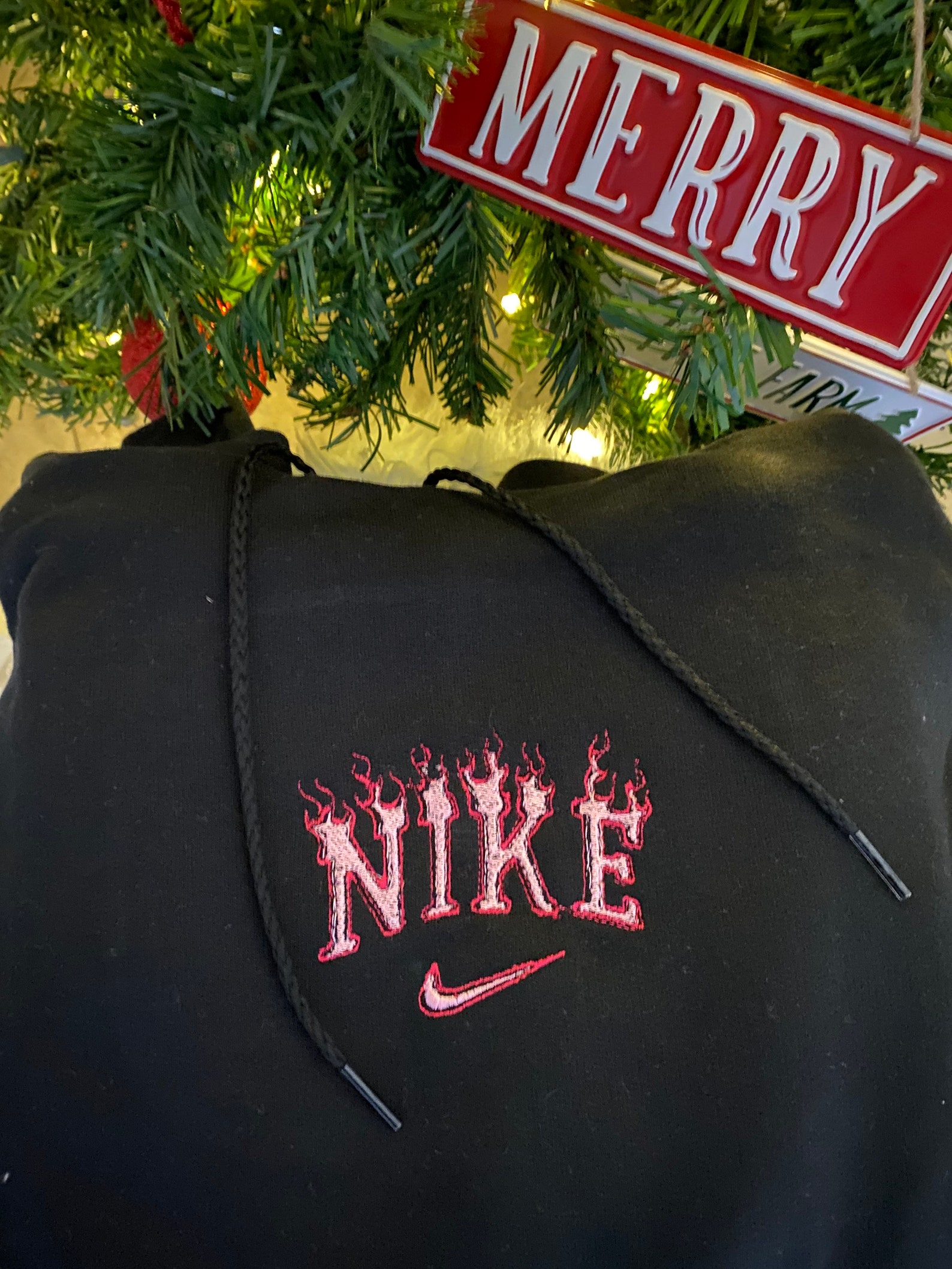 Nike Flame Custom Embroidered Hoodie Etsy