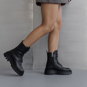 Handmade Black Combat Boots For Woman