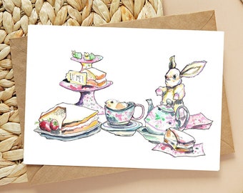 Pack of 4 Cards  | A6 | Tea Party | Alice in Wonderland