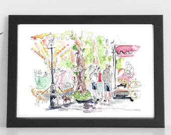 Fair in the Square, Watching On | Limited Edition A4 Giclée Print | Highgate