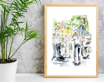 Fair in the Square, The Brass Band | Limited Edition A4 Giclée Print | Highgate