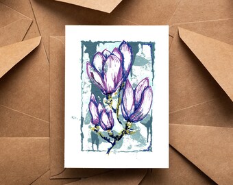 Magnolia - Unique Greetings Card of Magnolia blossom - Original Artwork - Standard Size Art Card