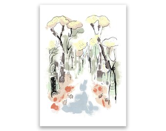 Parkland Walk - Original A4 Art Print - Unique Giclée Print of Trees along an old Railway in North London - Local Design Gift