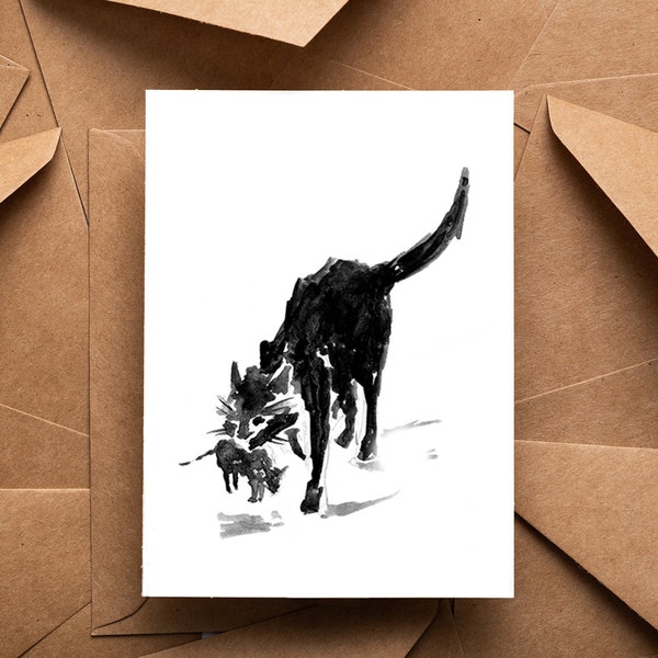Gato Negro (Regalo) - Tarjeta de felicitación de tamaño estándar