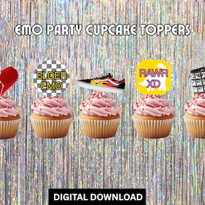 Emo Party Cupcake Toppers (Digital Download) | Pop Punk Goth Scene Party Decor | Alternative Birthday Decorations | Y2K Emo Party Supplies