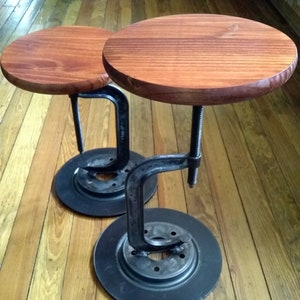 Made in USA C-clamp Industrial Table Stand Stool Art Repurposed Upcycled Man Woman Unique Gift