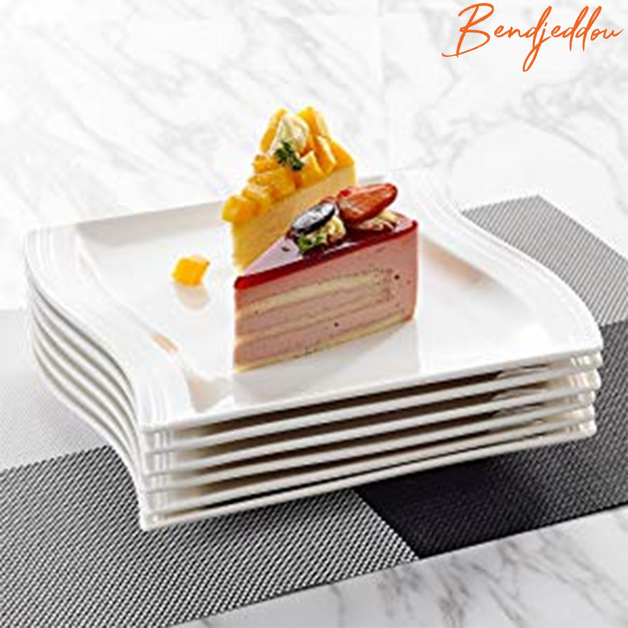 Porcelain Platter Square Dessert Plates Set of 6 By Bendjeddou Etsy