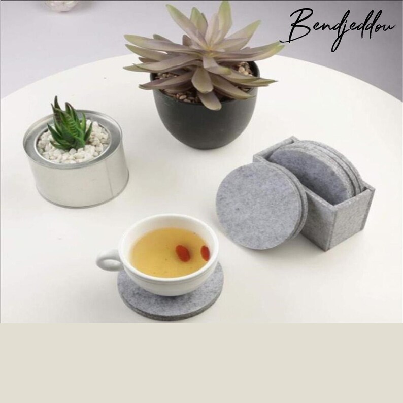 8 Pcs Set Round and Hexagon Coasters By Bendjeddou Felt Coaster Cup Mat Pad Set