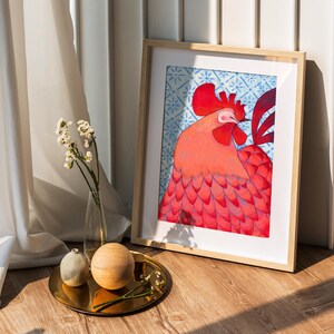 Stampa di Gallo su texture / Arte murale / Stampa digitale / animali / Illustrazione