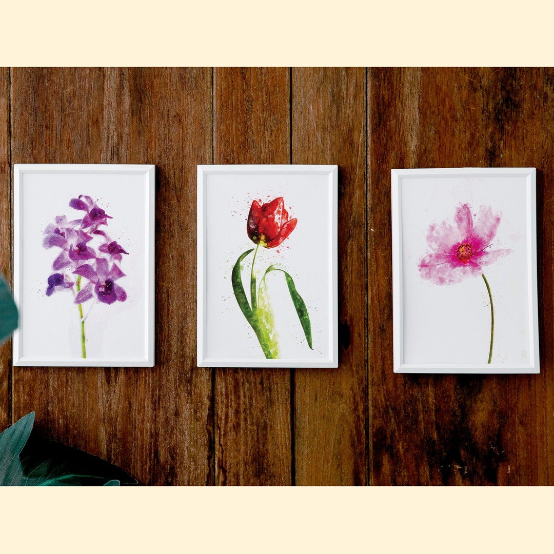 Digital Print, Set of 3 Printable Wall Art, Watercolor, Flowers, Nature ...