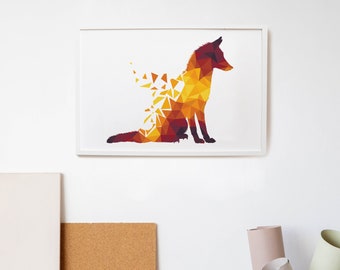 Geometrische Fox, digitale print, kunst aan de muur, prints kunst, afdrukbare muurkunst, moderne kunst, dierlijke kunst, kunstdecor, natuur