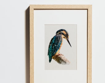 Printable Wall Art, Watercolor, Digital Print, Kingfisher, Bird, Animal, Nature, Decor