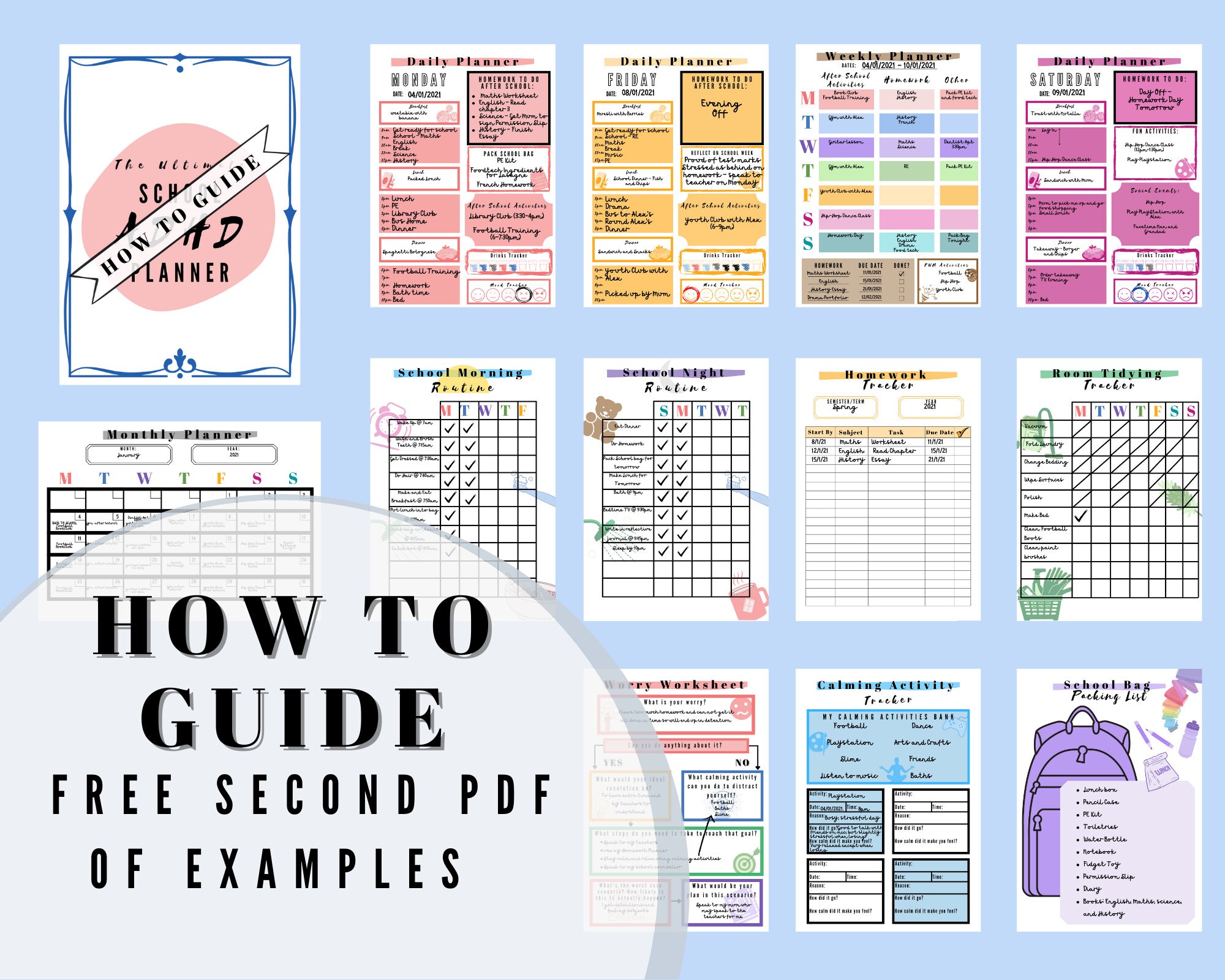Printable School ADHD Planner Undated Daily/Weekly/Monthly for Etsy