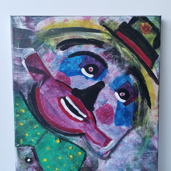 Clown - Tableau, acrylique, peinture, toile, décoration murale, abstrait, art