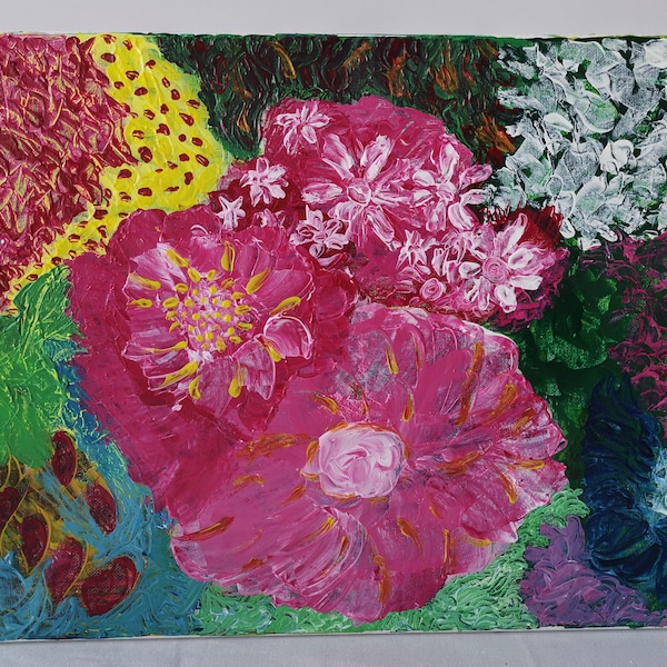Bouquet - Tableau, acrylique, peinture, toile, décoration murale, abstrait, art