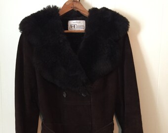 Vintage Womens Coat Burgundy Color Suede Coat Faux Fur Collar - Etsy