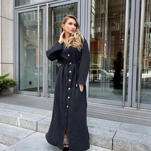 Black linen dress with belt. Oversize linen dress. Women Black Linen Dress. Linen Maxi dress for Women. Loose linen dress. Navy Linen Dress
