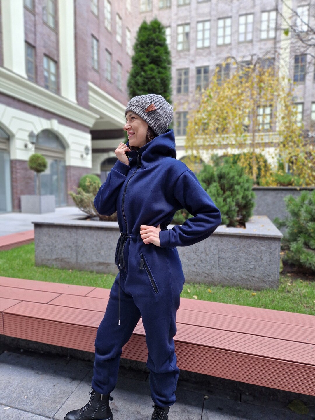 2pcs  Acrylic Knit Crew Neck Jumpsuit Set, with Leggings and Matching Hat main image 0