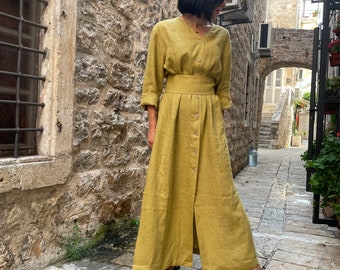 Long linen dress with belt. Women Linen Dress. Oversize linen dress. Women dress with belt. Loose linen dress. Flax.