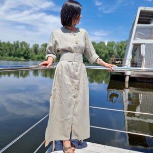 Linen oversized dress with belt. Women Linen Dress. Oversize linen dress. Linen Maxi dress for Women. Loose linen dress. Navy Linen Dress