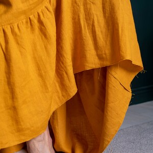 Women's long linen sundress with ruffles free cut. Summer linen maxi beach dress. Linen dress with a loose fit. image 7