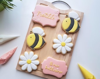Biscuits de baptême, biscuits de premier anniversaire, biscuits sur le thème des abeilles et des marguerites, cadeau de baby shower, décoration de baby shower