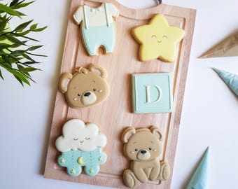 Biscuits de baptême, biscuits de premier anniversaire, biscuits sur le thème des ours en peluche et des étoiles, cadeaux de baby shower, décorations de baby shower