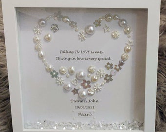 Personalized Pearl Anniversary Frame: UK Handmade Wedding Gift