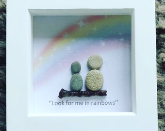 Rainbow pebble frame / lost ones/memorial/ rainbows for lost ones /angels in heaven / memory frames/  Personalised Rainbow Pebble Frame/