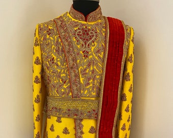 Men’s sherwani,Nehru jacket,men’s kurta pyjama,Groom Sherwani,men’s Clothing,ethnic wear,Jodhpuri,Indian wear, Indian groom,yellow sherwani