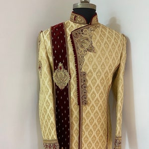 Black sherwani,sherwani, groom outfit, groom wear, groomsmen, shawl, turban, kurta jacket, kurta pyjama,Indian groom wear, golden sherwani