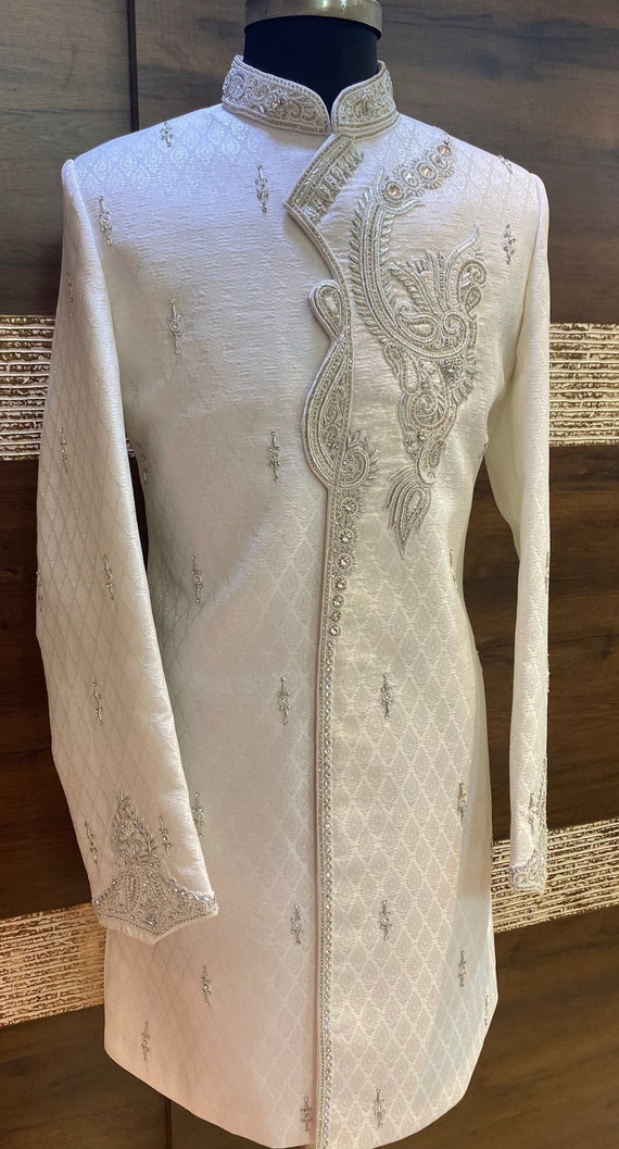 Groomsmen, groom Sherwani,Indian groom wear, white sherwani,groom outfit, groom wear, shawl, beige groom outfit,kurta jacket, turban,