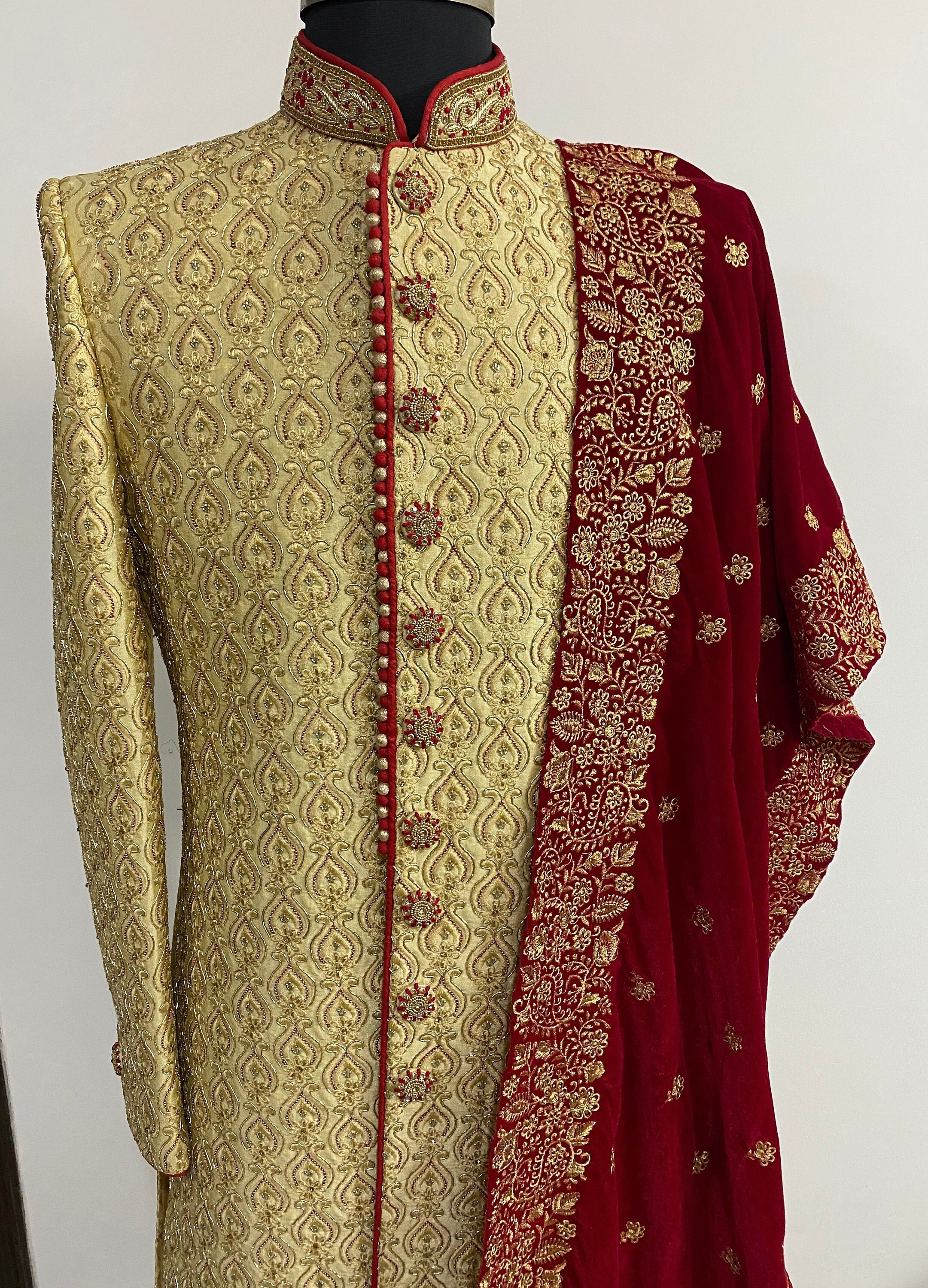 Heavy Sherwani Groom Wear Groom Wedding Dress Indian Groom Pakistani Groom Sherwani Golden Sherwani Wedding Groom Mens Clothing Etsy Canada