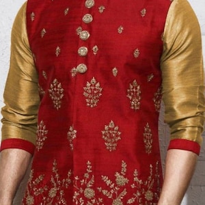 Groom Sherwani, kurta pyjama,Indian men’s Clothing, Nehru jacket, jacket, men’s Clothing,red sherwani, men’s ethnic wear ,Groom
