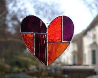 Stained Glass Small Burgundy and Orange Heart