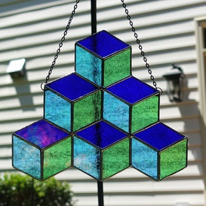 Stained Glass Iridescent Cubes Suncatcher