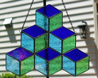 Stained Glass Iridescent Cubes Suncatcher