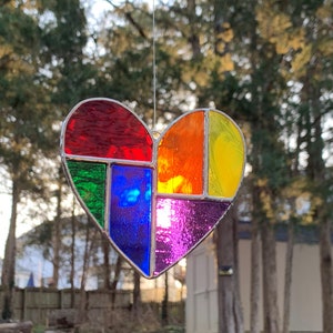 Stained Glass Small Rainbow Heart