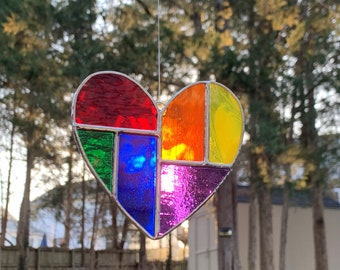 Stained Glass Small Rainbow Heart